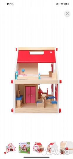 Дом кукольный деревянный с мебелью