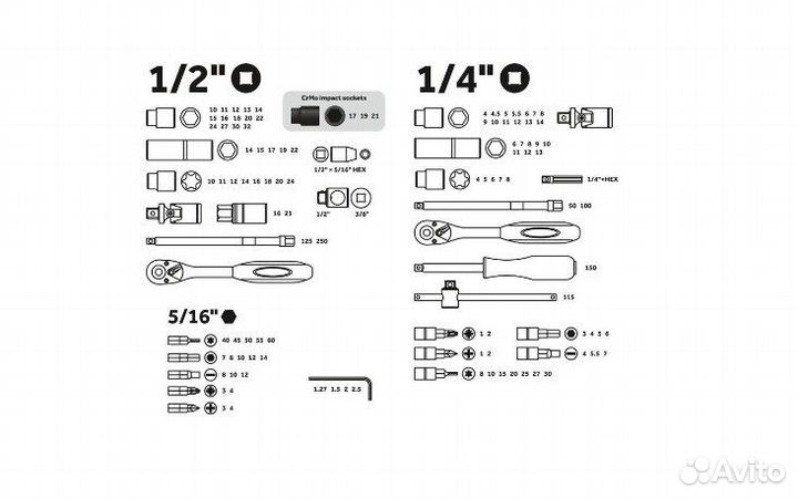 Набор головок и бит 110пр. 1/4