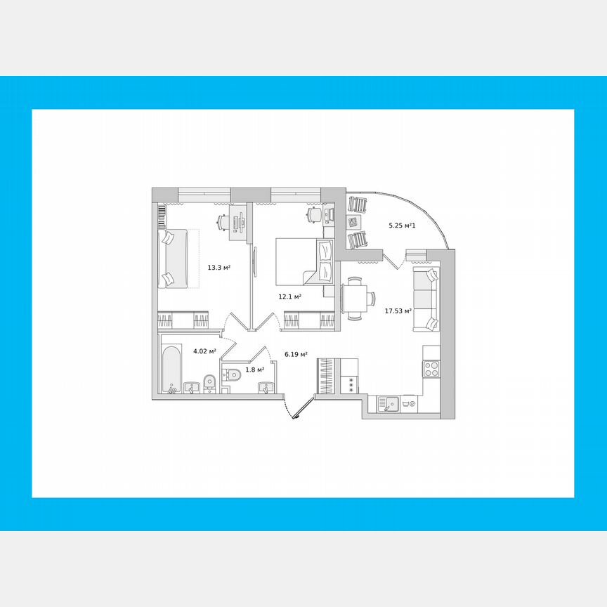 2-к. квартира, 54,1 м², 11/15 эт.