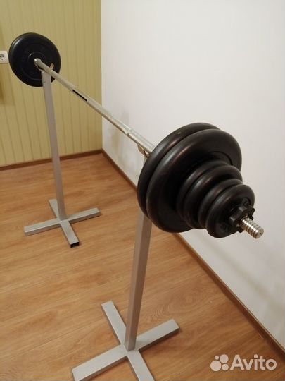 Штанга спортивная разборная 65 кг, стойки 2шт