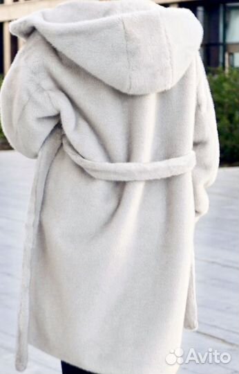 Шуба из эко меха под норку с капюшоном