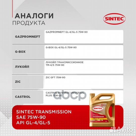 Sintec Transmission 75W90 (4L) масло