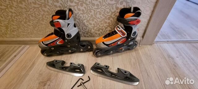 Коньки и ролики 2 в 1 раздвижные р.29-32