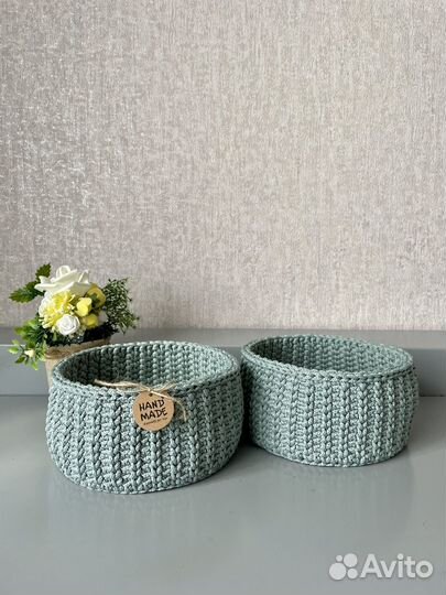 Корзина вязаная, интерьерная, ручная работа