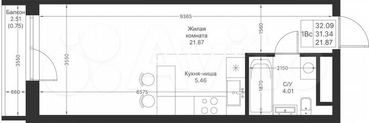 Квартира-студия, 32,1 м², 4/24 эт.