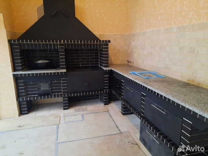 Модульная печь барбекю из кирпича с казаном