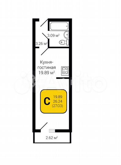 Квартира-студия, 27 м², 3/27 эт.