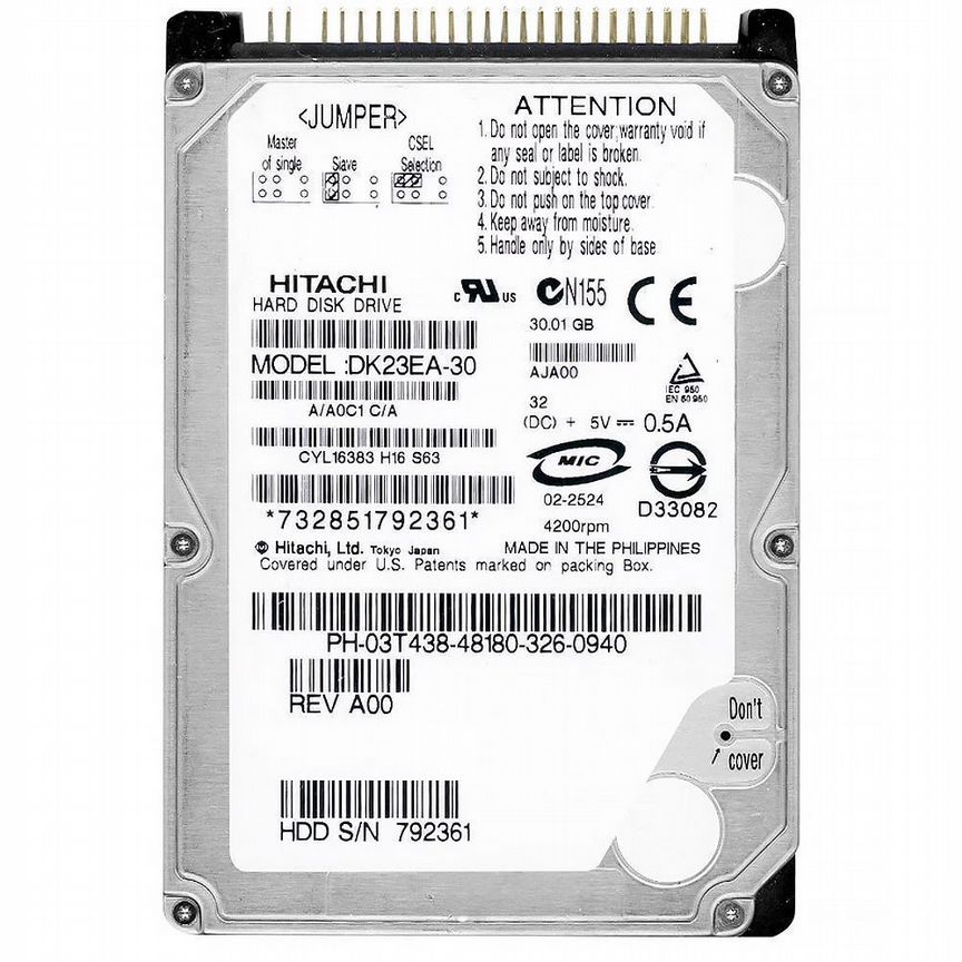 [DK23EA-30] Жесткий Диск Hitachi 30gb Ide 2,5" Hdd Dk23ea-30