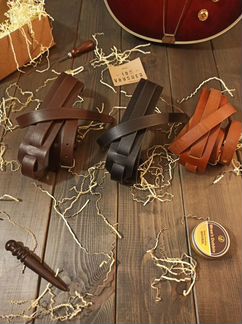 Кожаный гитарный ремень рыжий