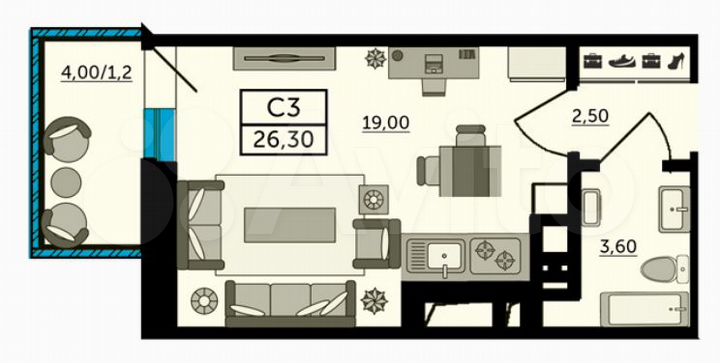 Квартира-студия, 26,3 м², 23/26 эт.