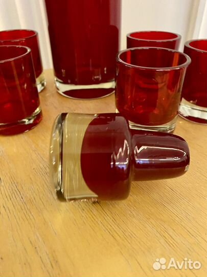 Графин штоф с рюмками красное рубиновое стекло