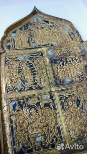 Складень Икона XIX века Бронза Эмаль с позолотой