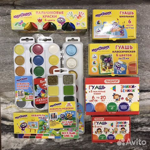 Канцтовары: Краски пальчиковые, акварельные, гуашь