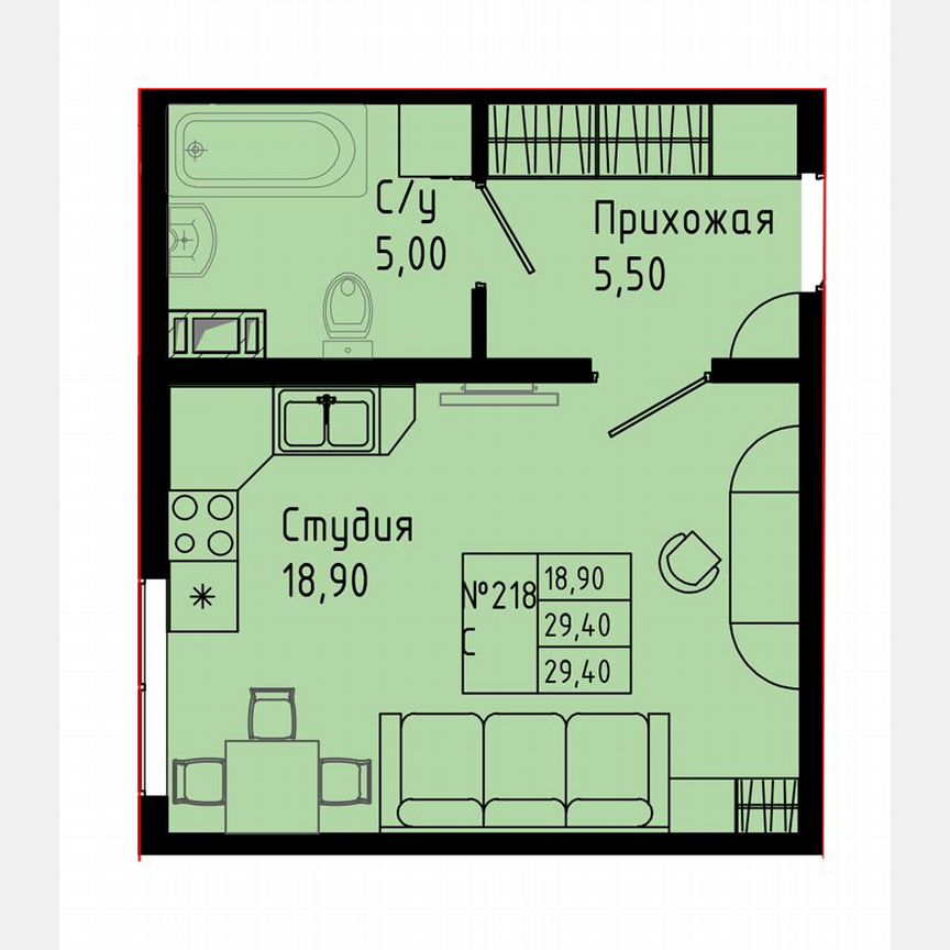 Квартира-студия, 29,4 м², 7/8 эт.