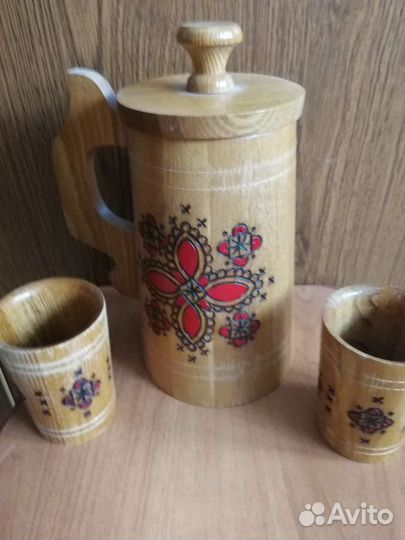 Кувшин деревянный со стаканами пр-ва России