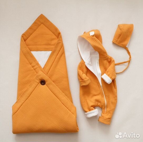 Комплект на выписку муслиновый лисенок, рыжий