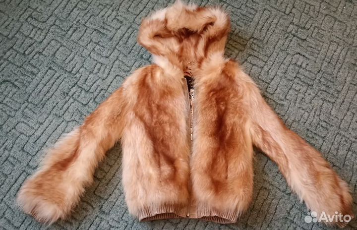 Шуба золотистый енот с капюшоном
