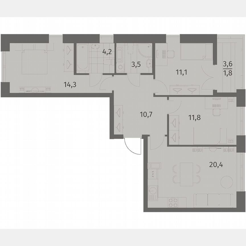 3-к. квартира, 77,7 м², 3/11 эт.