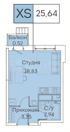 Квартира-студия, 25,6 м², 19/24 эт.