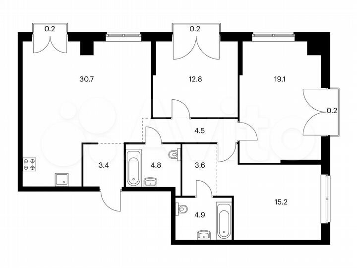 3-к. квартира, 99,6 м², 2/12 эт.