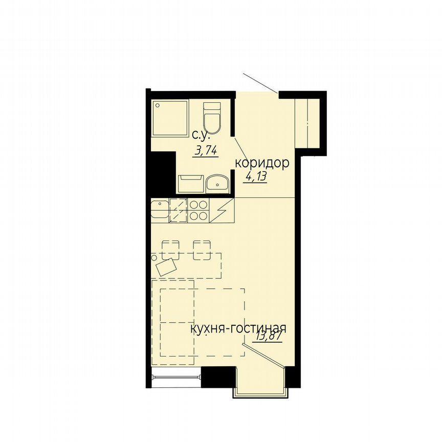 Апартаменты-студия, 21,7 м², 9/10 эт.