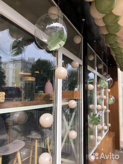 Оформление шарами входной группы, витрин