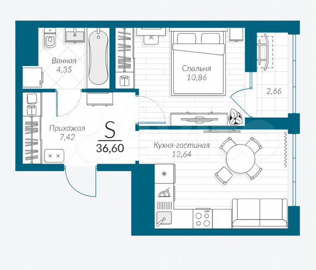 1-к. квартира, 36,6 м², 6/26 эт.