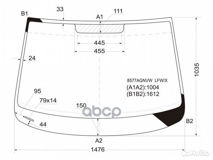 Стекло лобовое (Молдинг) Volkswagen Touran 03-1