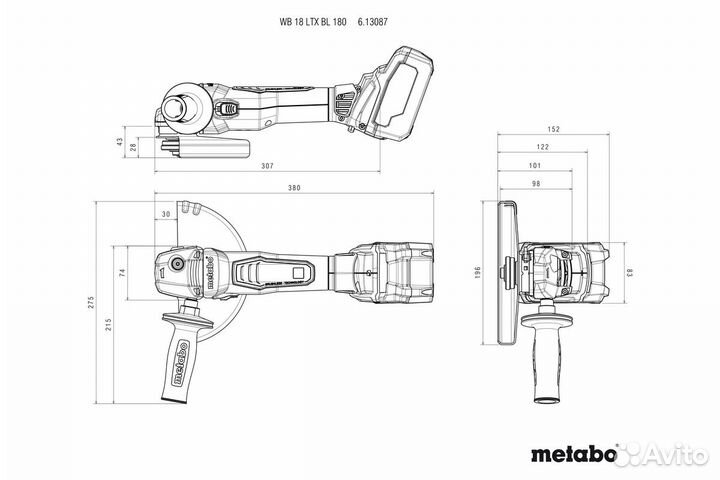 Угловая шлифмашина Metabo WB 18 LTX BL 180 6130878