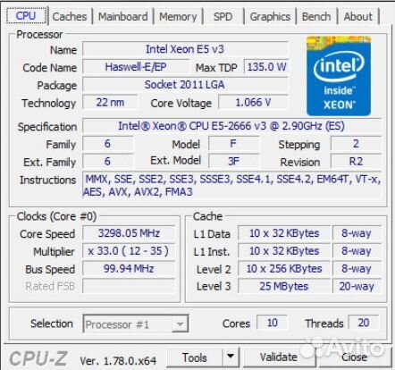 Продаю процессор Xeon E5 2666 V3