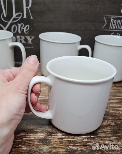 Белые фарфоровые кружки набор 4 шт стаканы 390 мл