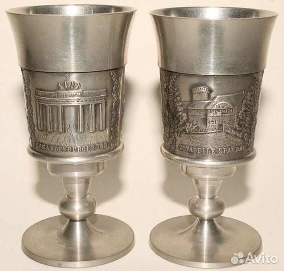 Пара, Оловянных Немецких Рюмок на ножках Винтаж