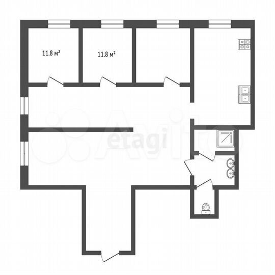 Комната 23,6 м² в 2-к., 1/5 эт.