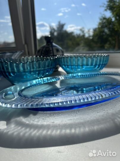 Салатники, цветная винтажная стеклянная посуда