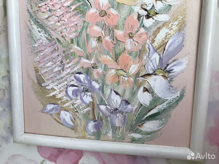 Картина цветы, масло, холст