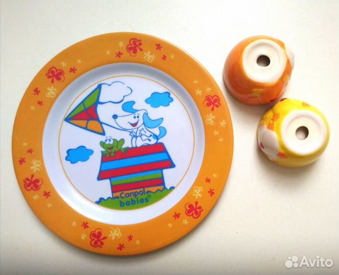 Детский набор:тарелка и 2 подставки для яиц