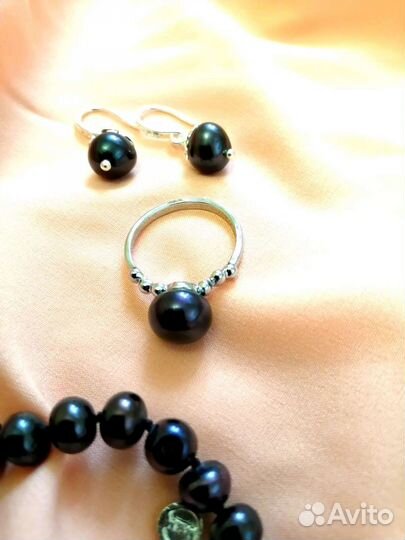 Комплект из натурального чёрного жемчуга