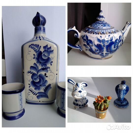 Гжель штоф со стопками, чайник