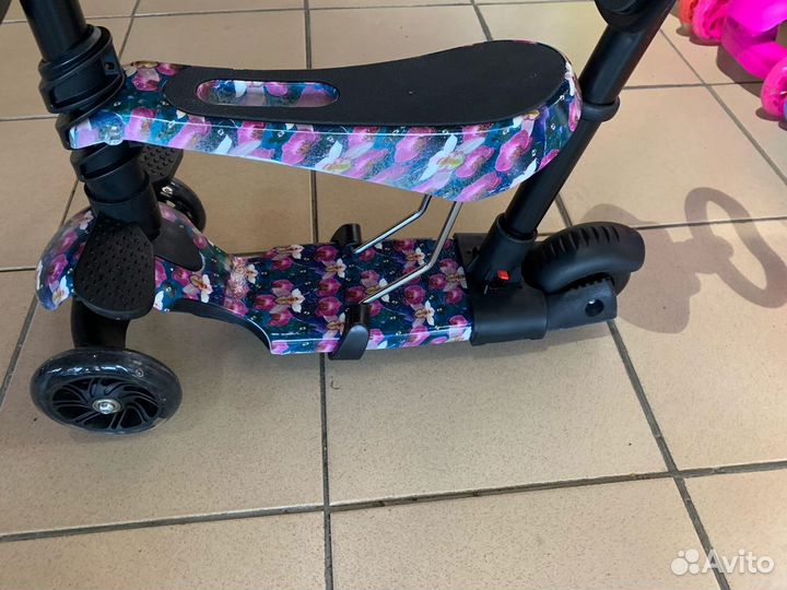 Самокат 5 в 1 принтованный,Синие цветы