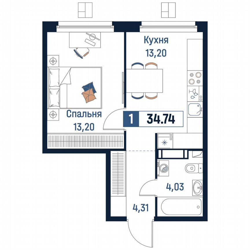1-к. квартира, 34,7 м², 8/18 эт.