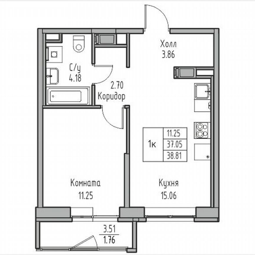 1-к. квартира, 38,8 м², 10/23 эт.