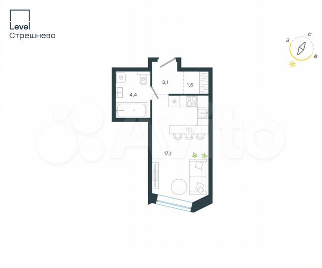 Апартаменты-студия, 26,1 м², 4/24 эт.