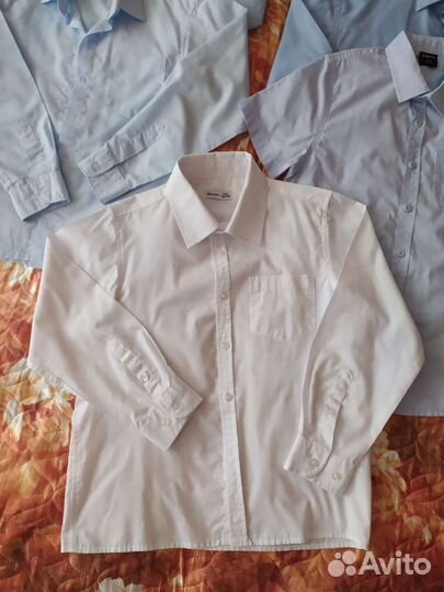Рубашки р.128,134,140,146(белая, голубые)