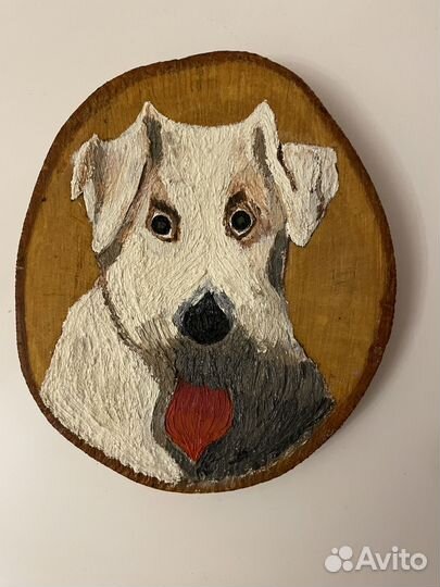 Картина маслом на срубе дерева