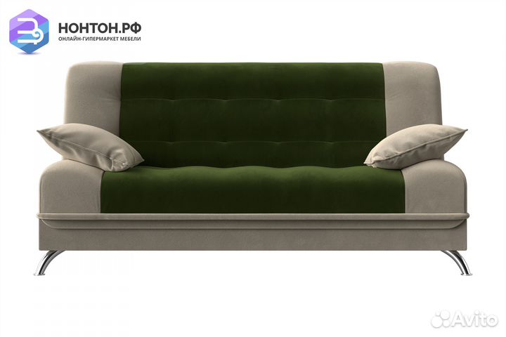 Диван книжка Анна микровельвет зеленый / бежевый