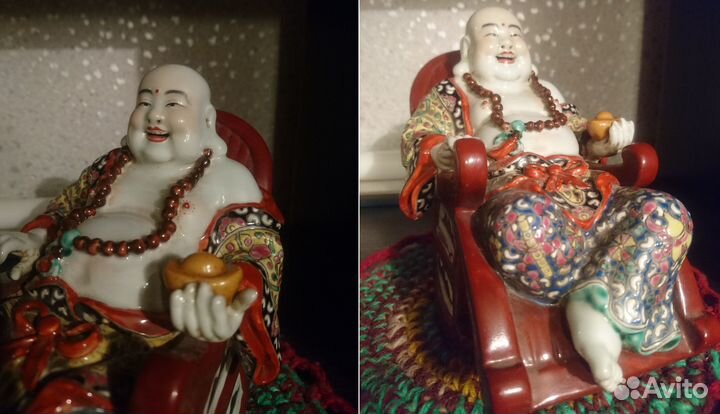 Фарфоровая статуэтка будда на кресле-качалке Китай