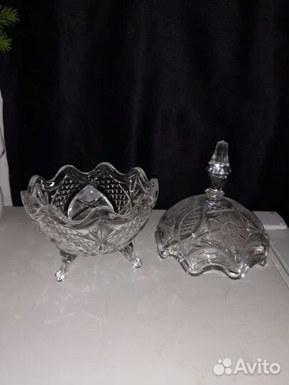 Конфетница хрустальная ваза с крышкой времен СССР