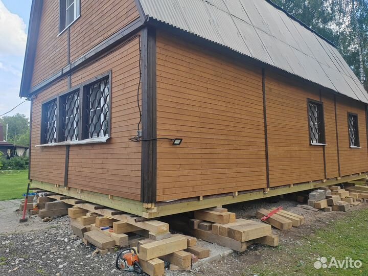 Ремонт фундамента, замена венцов, подъем домов