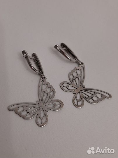Серьги бабочки 925 проба серебрянные легкие