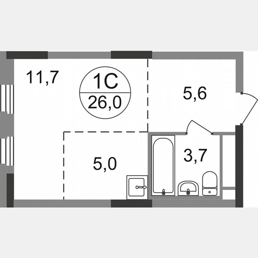 Квартира-студия, 26 м², 14/17 эт.